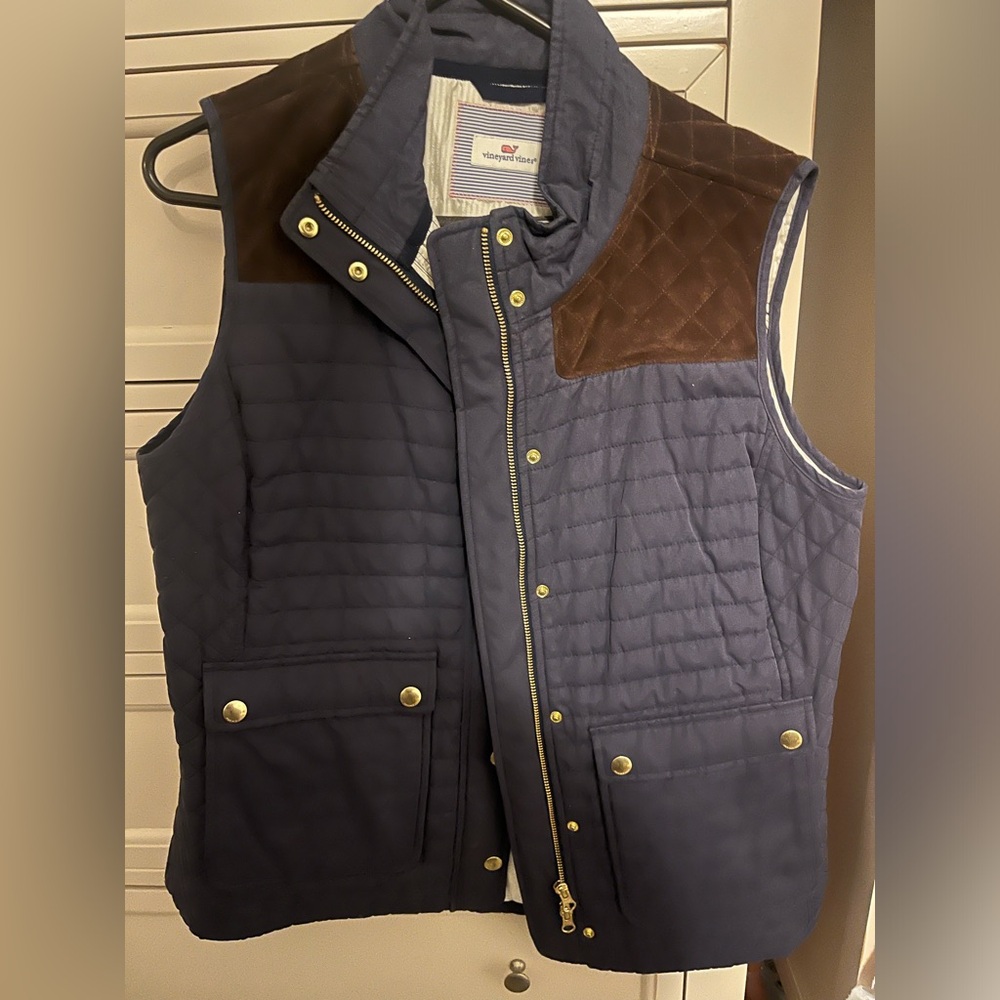 Vineyard Vines Navy Blue Suede Quilted Hunting Vest Size Women’s Large